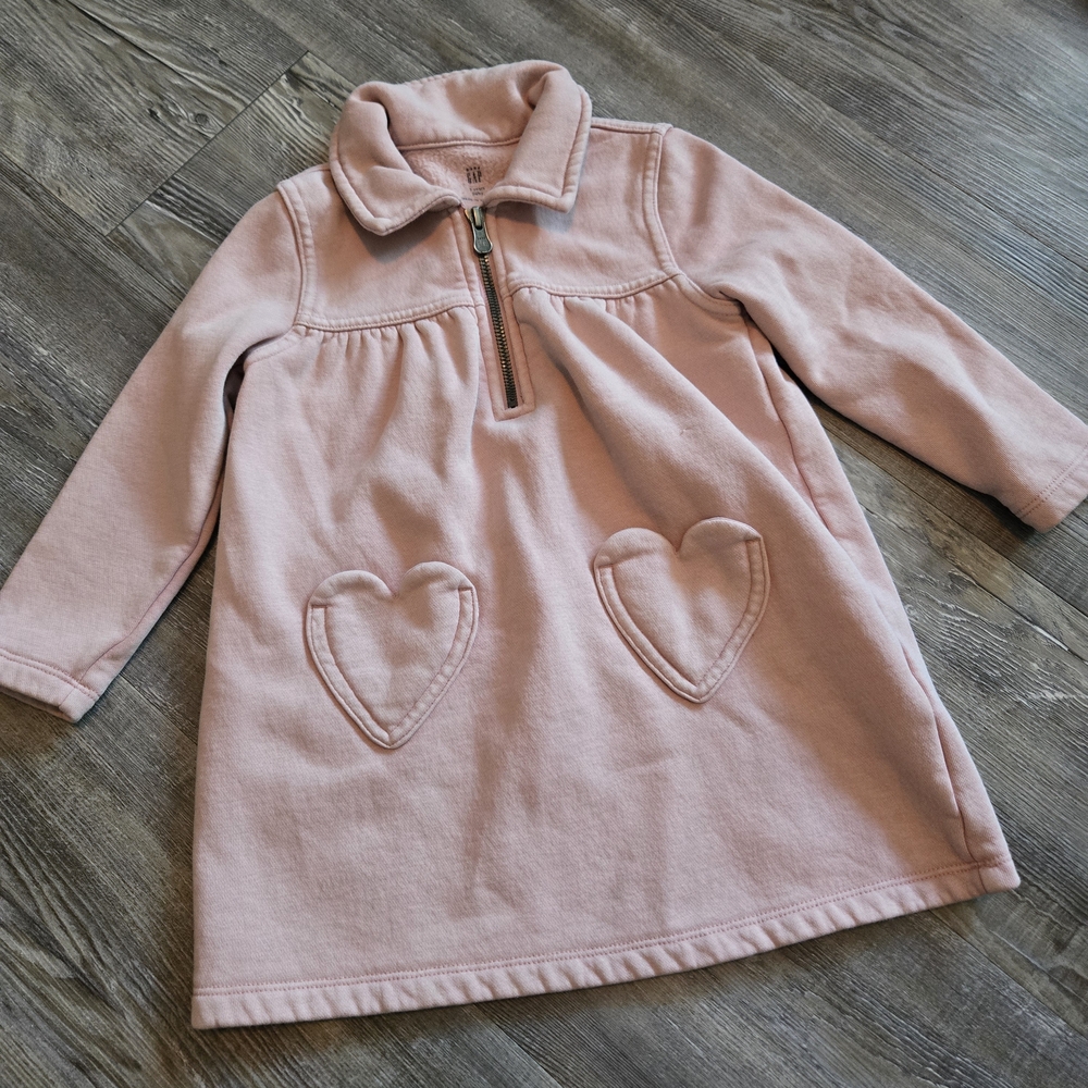 3T GAP Light Pink Zip-Up Fleece Heart Pocket Pullover Dress